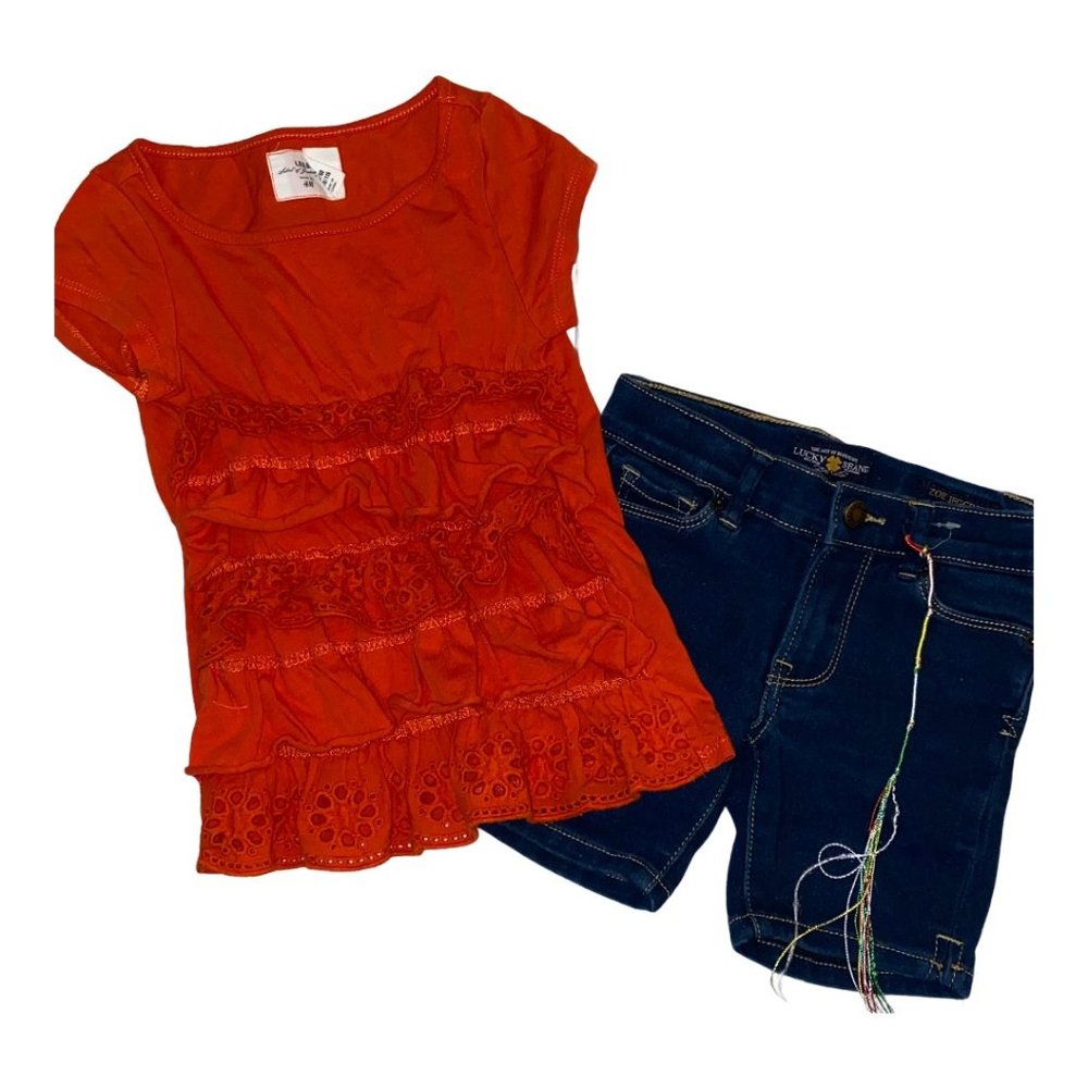 H&M Orange Ruffle Top & Lucky Brand Denim Shorts 4